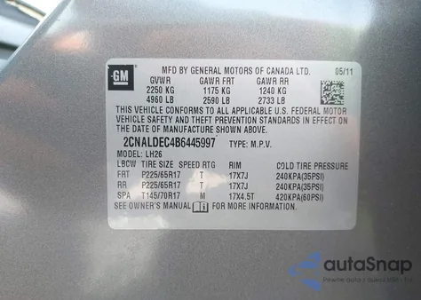 2011 Chevrolet Equinox 1Lt z USA, uszkodzony, nr VIN 2CNALDEC4B6445997